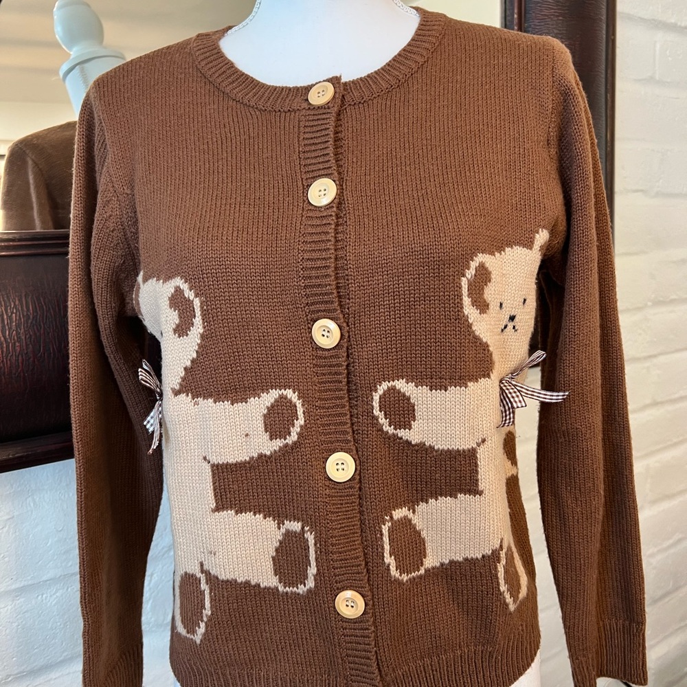 Be a Happy Girl Cottage core Teddy Bear Cardigan